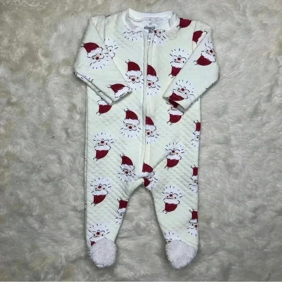 Chick Pea Footed Onesie Christmas Santa Pajamas Zippered White & Red  3-6 Months - Picture 1 of 16